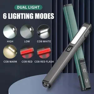 Rechargeable COB LED Flashlight, Portable Mini Work Light with Side Lamp, 6 Modes LCD Display, Type-C Charging, Emergency & Home Use