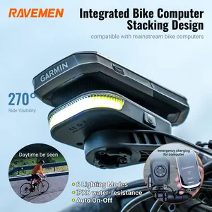 RAVEMEN FR300 Integrated Stealth Stack Bike Light (Fits Garmin & Wahoo) | 300LM Night Illumination | Intelligent Interaction | Emergency Power Bank
