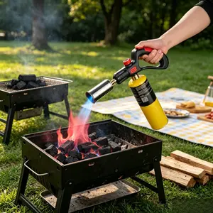 Powerful Butane Blow Torch - Adjustable Windproof Flame Torch for Creme Brulee, BBQ, Soldering & Resin Art, Heavy Duty Culinary & Camping Torch with Safety Lock, Fuel Not Included