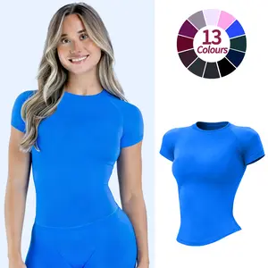 RICH BRIA Impact Short Sleeve Top Workout T Shirt for Women, Fitness Gym Tank Top Matching Seamless Round Neck Casual Tee Tops, Breathable Comfortable Yoga Clothes, Active Outfit