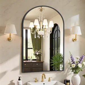 Arched Black Bathroom Mirrors for Wall, Bathroom Mirrors for Over Sink, Metal Framed with HD Shatter-Proof Glass for Entryway, Living Room, Bedroom