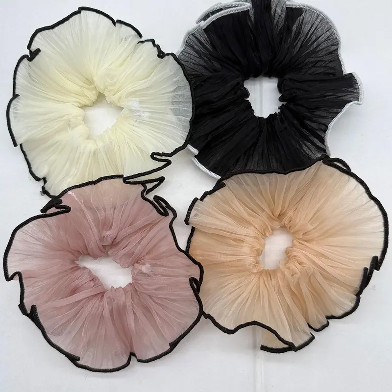 Textured Bowknot Contrast Binding Design Scrunchie (4pcs/set), Cute Trendy Hair Tie, Fashionable Hair Accessories for Women & Girls for Daily Use, Scrunchies