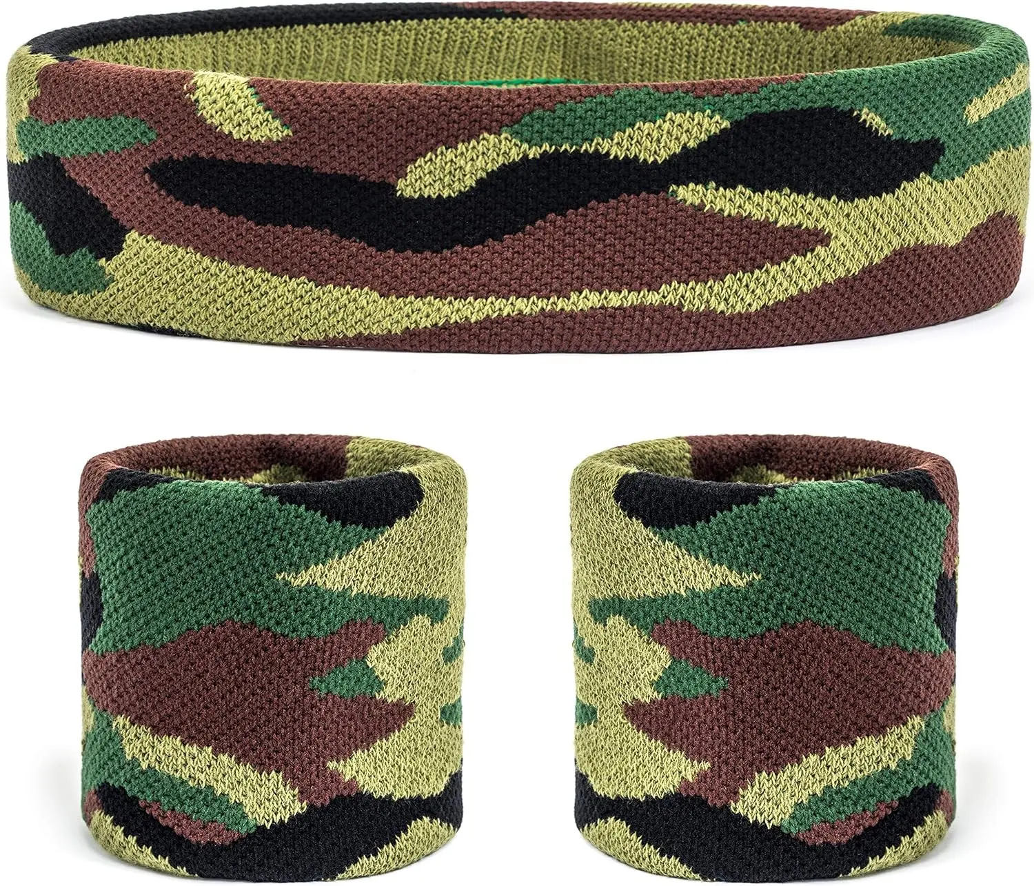 Camo Headband/Wrist Band Set - Camouflage Sweatbands for Basketball, Tennis, Working Out, Gym Gift