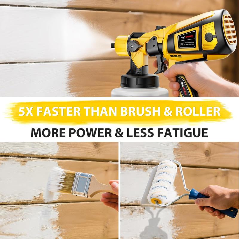 1000W HVLP Spray Gun Electric with 4 Nozzles for House Furniture Cabinets Walls Doors Fences High Efficiency Easy Clean Beginner Friendly