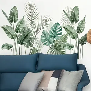 2 Piece Tropical Plant Turtle Leaf Wall Stickers, Self-Adhesive PVC Material, Ideal for Bedroom and Living Room Decor