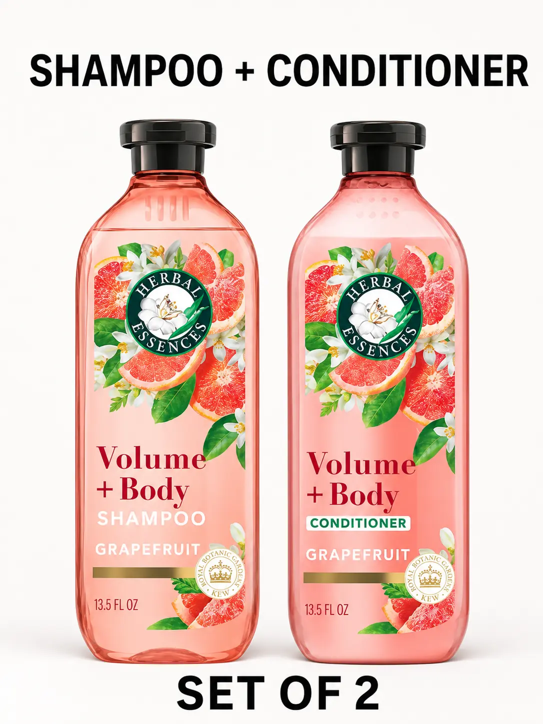 Herbal Essences Bio Renew Haircare - Volume + Body - Grapefruit - Shampoo & Conditioner Set - Net Wt. 13.5 FL OZ (400 mL) Per Bottle - One Set For All Hair Types, Shine Enhancing, Moisturizing, Nourishing