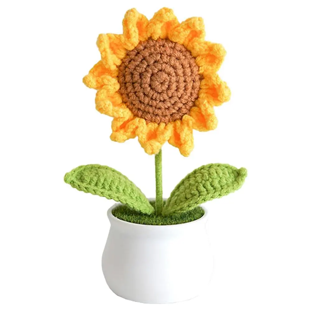 Handmade Faux Sunflower Potted Plant, Crochet Sunflower Potted Plant, Home Decoration, Office Decor, Car Decor, Ideal Gift