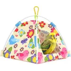 All-Season Bird Bed & Nest Tent with Dual-Sided Mat Compact Hammock Cage Accessory for Budgies, Lovebirds, Finches, Parrotlets & Small Birds (Medium)