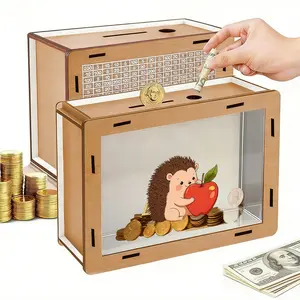 Customizable Large Transparent Piggy Bank, Adult Coin Storage, Durable Acrylic Panel, Savings Plan Chart, Perfect Gift for Holidays