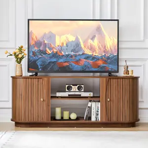 Giratree 60" Modern TV Stand for TVs up to 75", Curved Edge Wood Media Console with Storage, Stylish Entertainment Center for Living Room