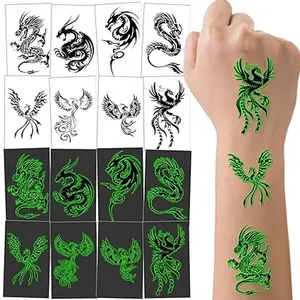 16 Sheets Luminous Dragon Phoenix Temporary Tattoos Glow in The Dark Dragon Birthday Party Decorations Supplies Favors for Kids Adults, Goodie Bag Fillers