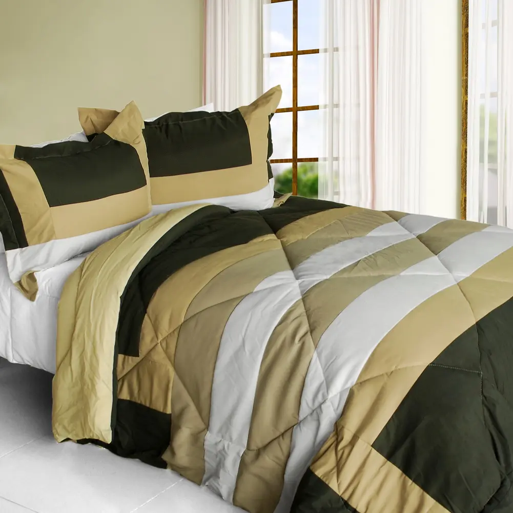Blancho Bedding ONITIVA-CFT01054-1BRK-MPTP Blooming Rosemary Quilted Patchwork Down Alternative Comforter Set, Khaki - Twin Size