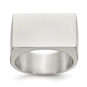 Stainless Steel Polished Engravable ID Signet Ring with Tapered Band