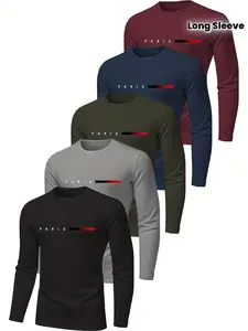 Men's Long Sleeve T-Shirts Set, Breathable Quick-Dry Fabric, Ideal for Gym Sports, Morning Runs, Outdoor Activities, Sporty Style, Athletic Sports Clothing