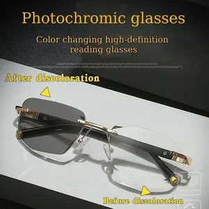 1pcs Color Changing Metal Frameless Reading Glasses for Driving & Computer Use Photochromic High-Definition Comfortable Fit Day of the Dead Decorations Set Large Geometric Tree Life Print