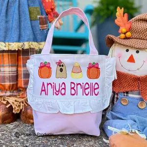 Toddler-Sized Personalized Embroidered Halloween Trick or Treat candy bag