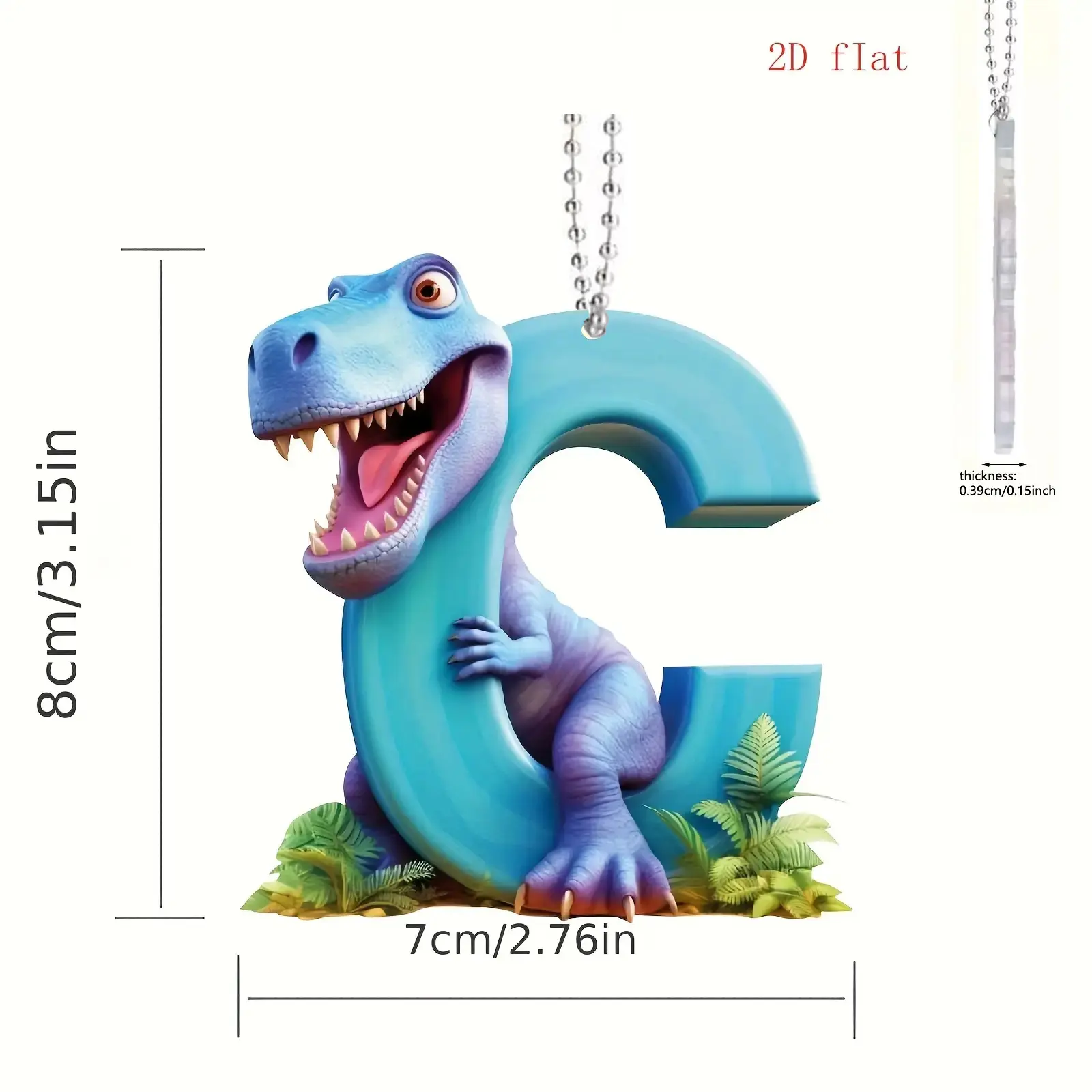 [Dinosaur Ornament] Christmas 26 Letter Deformed Dinosaur 2D Flat Acrylic Hanging Ornament, 2D Flat