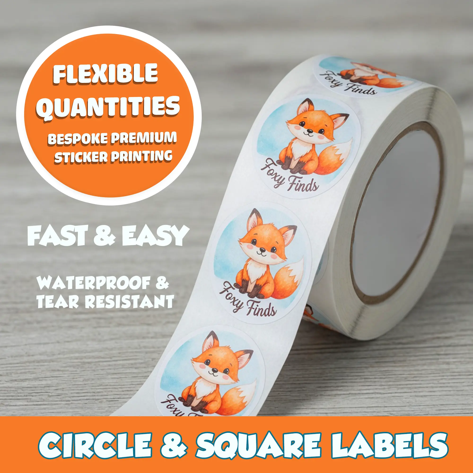 Personalized Labels On A Roll With Your Logo Or Image | 150 Pack Premium Quality | Circle Square Labels