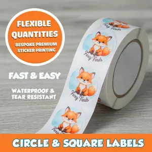 Personalized Labels On A Roll With Your Logo Or Image | 150 Pack Premium Quality | Circle Square Labels