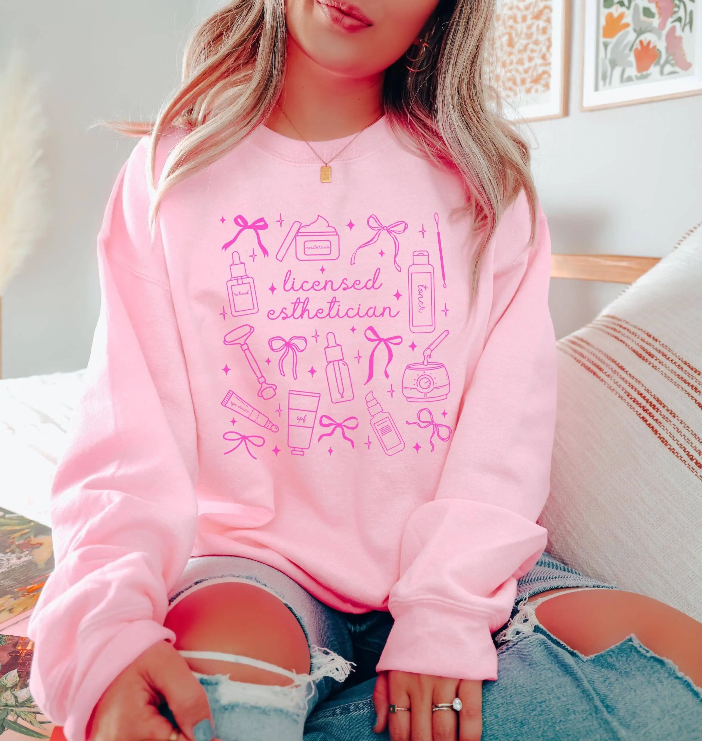 Licensed Esthetician Sweatshirt • Esthetician Coquette Work • Skin Therapist • Aesthetician Graduation Gift • Esthetics School