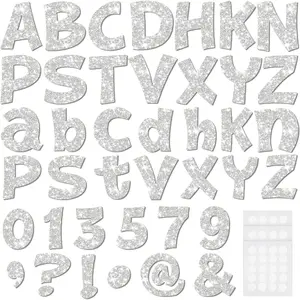 216 Pcs Silver Glitter Bulletin Board Letters Number Alphabet Punctuation Symbol 4'' Die-Cut Cutout Poster Letter with Adhesive Dot for Classroom School Party Graduation Decor Display
