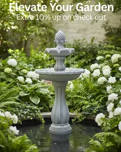 Solar Fountain 44" Tall - White 2-Tier Solar Water Fountain – Elegant Outdoor Feature with Solar Panel & Pump