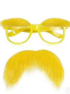 Mustache and Glasses Set, Fake Mustache and Brows, Easy-To-Apply Adhesive False Beard, Halloween Party Costume Makeup