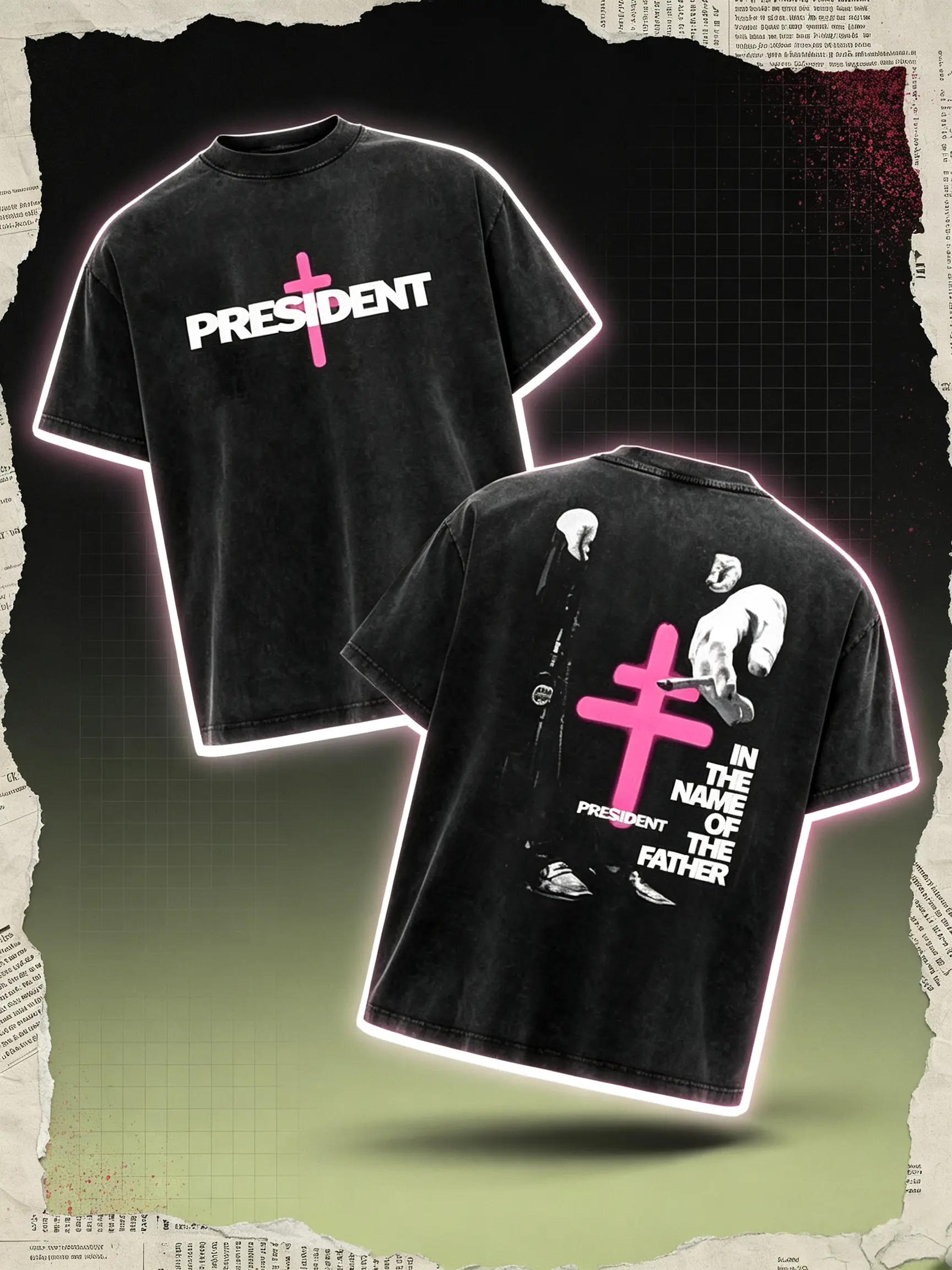 [COLLECTION] President Band T-Shirt Collection, Gothic Cross Graphic Tee, Retro Deathcore Style Shirt, Dark Religious Metal Inspired Shirts, Vintage Washed Heavy Cotton Band Tee, Gift for Metal Music Lovers, Alternative Merch for Men & Women P33