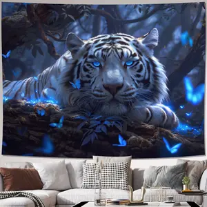 1pc Lazy Winged White Tiger Background Cloth, Living Room Bedroom Office Home Decoration Room Decoration Party Decoration, Includes Installation Package Size
