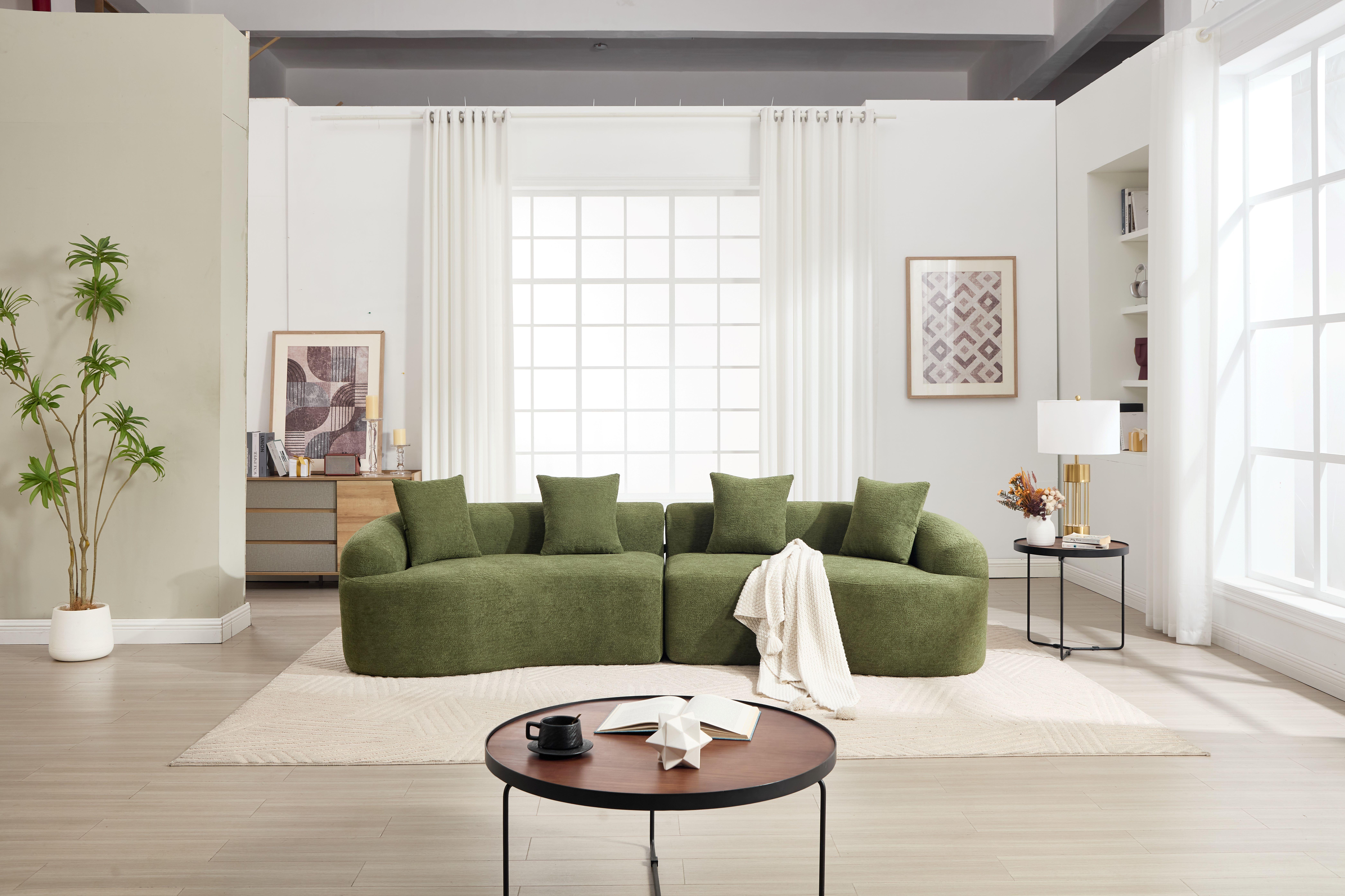 110" Curved Boneless Modular Sectional Sofa, Compression Sleeper Couch with High-Density Foam, Chenille Fabric Sofa Bed for Living Room, Bedroom, Apartment & Lounge