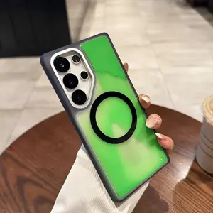 Magnetic Sandflow Phone Case Anti-Drop Shockproof Protection, Steel Ring Lens Hole, Night Glow Multi-Color, Samsung Galaxy S24 S25 S24 Plus S25 Ultra