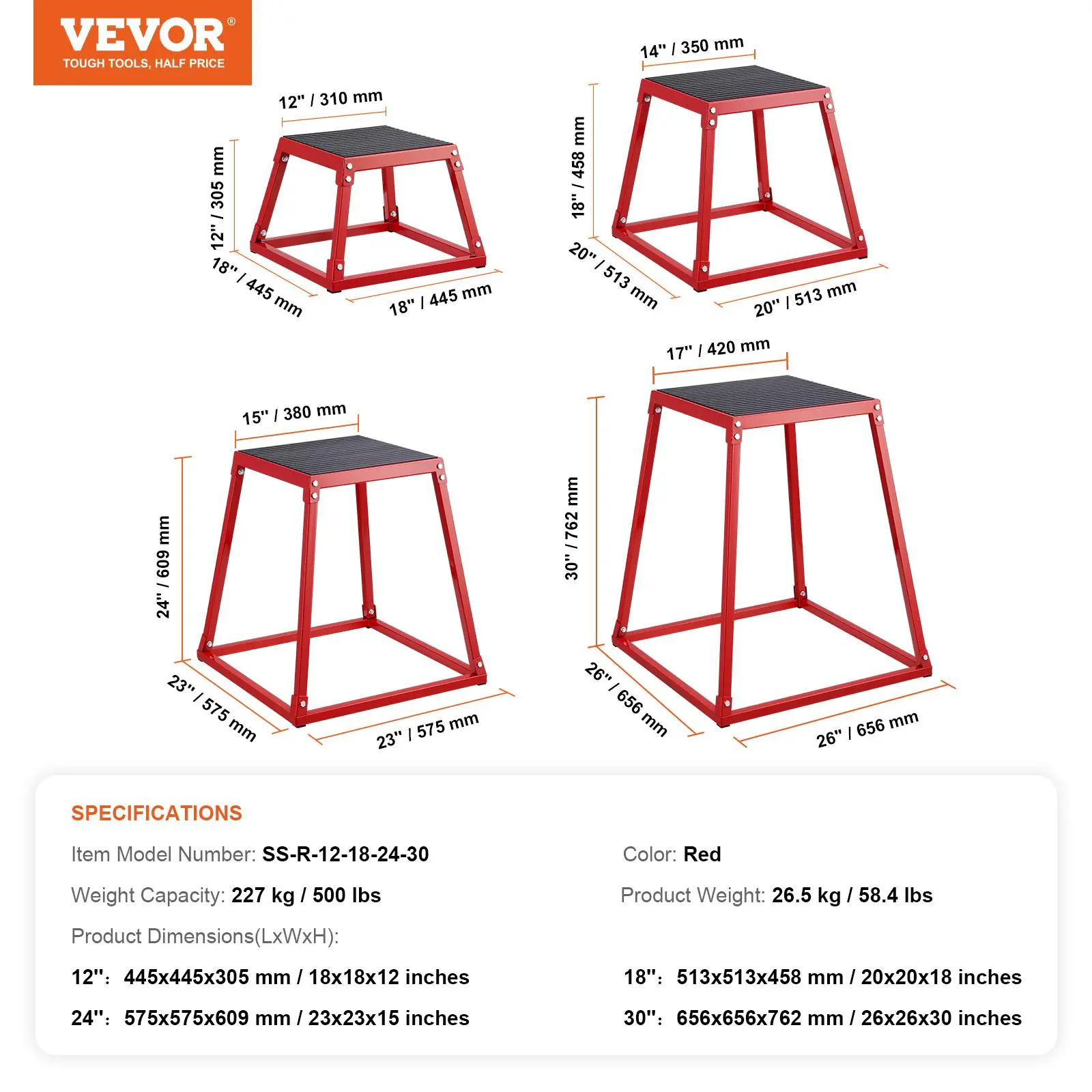 【Summervibes】VEVOR Plyometric Jump Boxes, 12/18/24/30 Inch Plyo Box ...