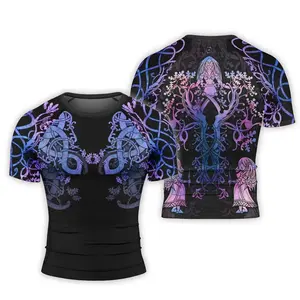 Norns & Nature Men's Short Sleeve Rash Guard – Norse Mythology-Inspired Design, Bold Norns Graphic, Perfect for Workout, Outdoor Adventure, and Activewear, Ideal Gift for Viking & Nature Enthusiasts