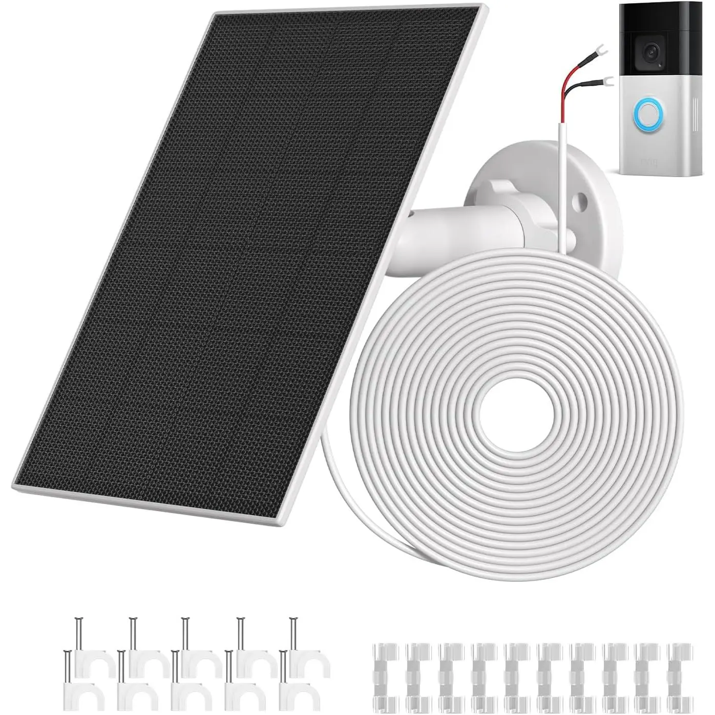 Solar Charger 5200mAh Built-in Battery for Ring Doorbell 4W Solar Panel Power Supply Compatible with Ring Battery Doorbell Plus Pro Video Doorbell