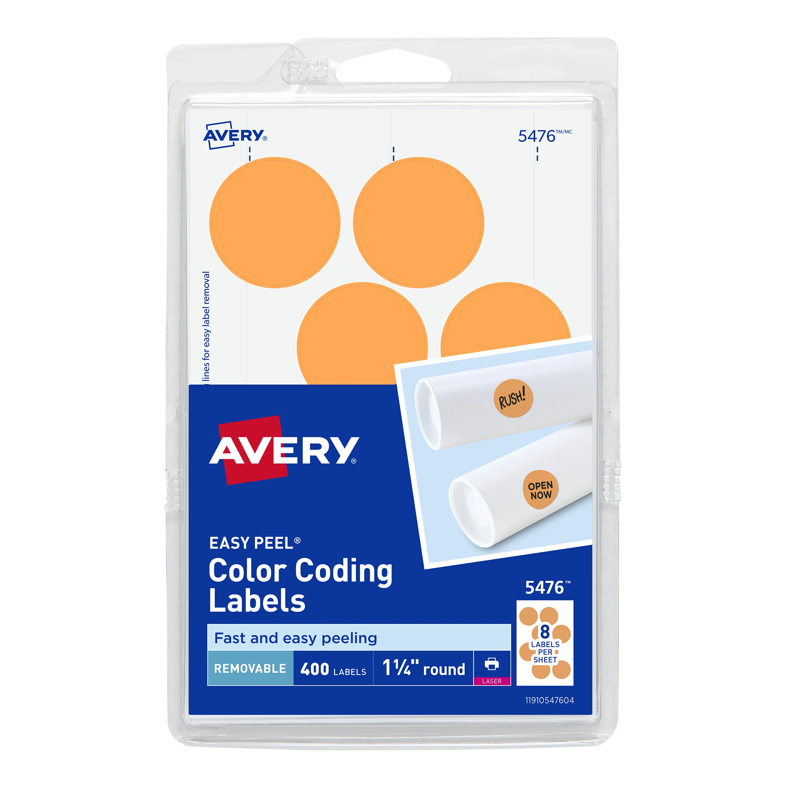 Avery Removable Neon Orange Round Self-Adhesive Sticky Labels for Printers, 1.25" Diameter, 400 Labels (5476), Round Label
