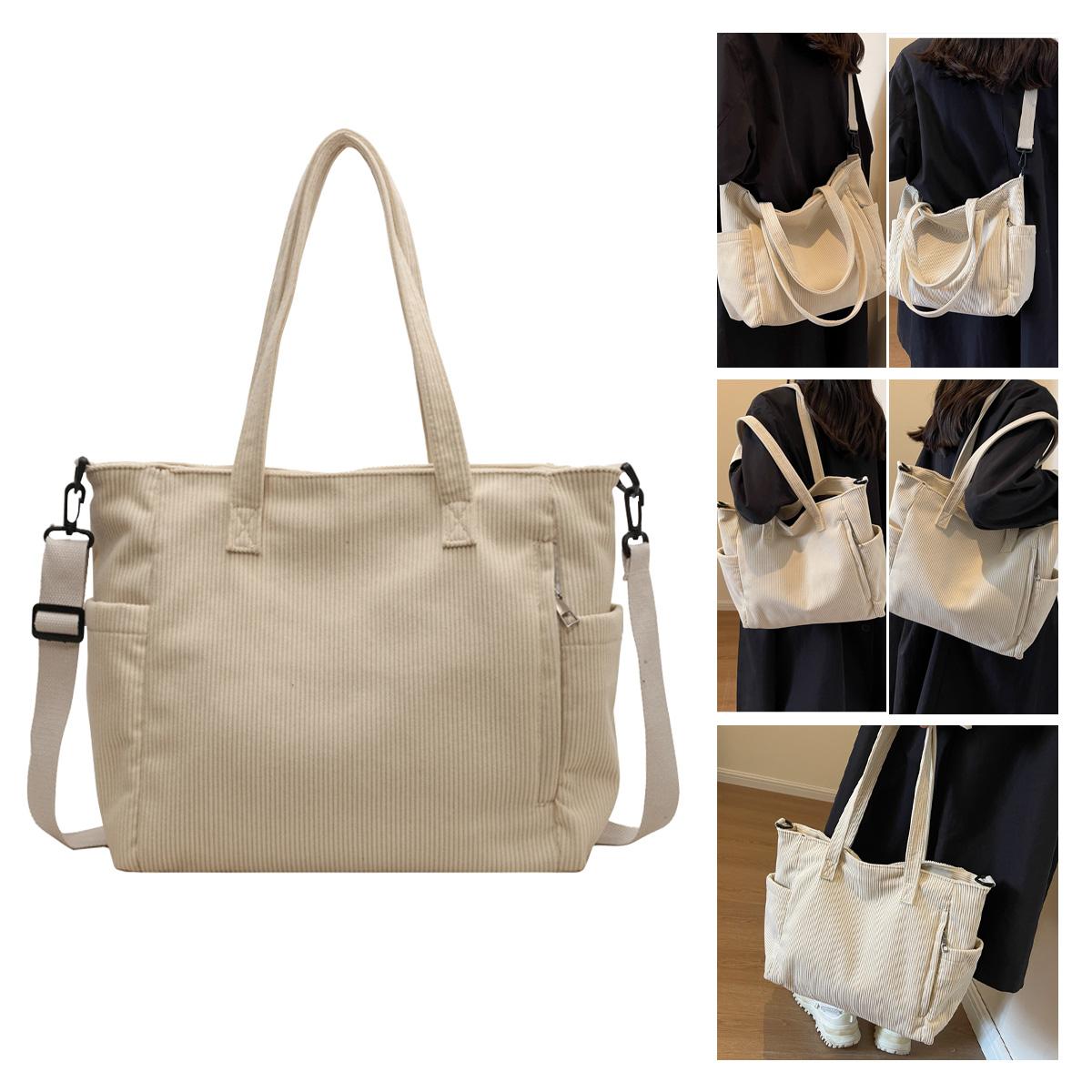 Large Capacity Corduroy Tote Bag Your Everyday Everything Tote Effortlessly Roomy with Top Handle and Shoulder Strap Chic Corduroy Work Purse