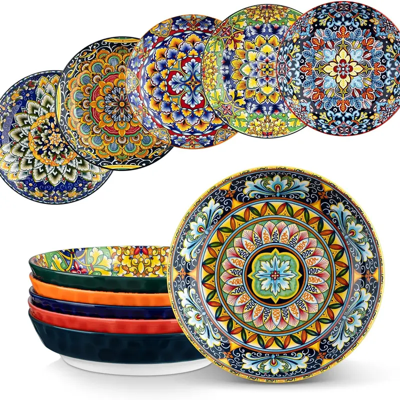 vancasso Pasta Bowls, Ceramic Salad Bowls of 6, 32 oz Large Corlorful Serving Bowls for Kitchen, Dishwasher & Microwave Safe Soup Bowls, Pasta Plates Tableware