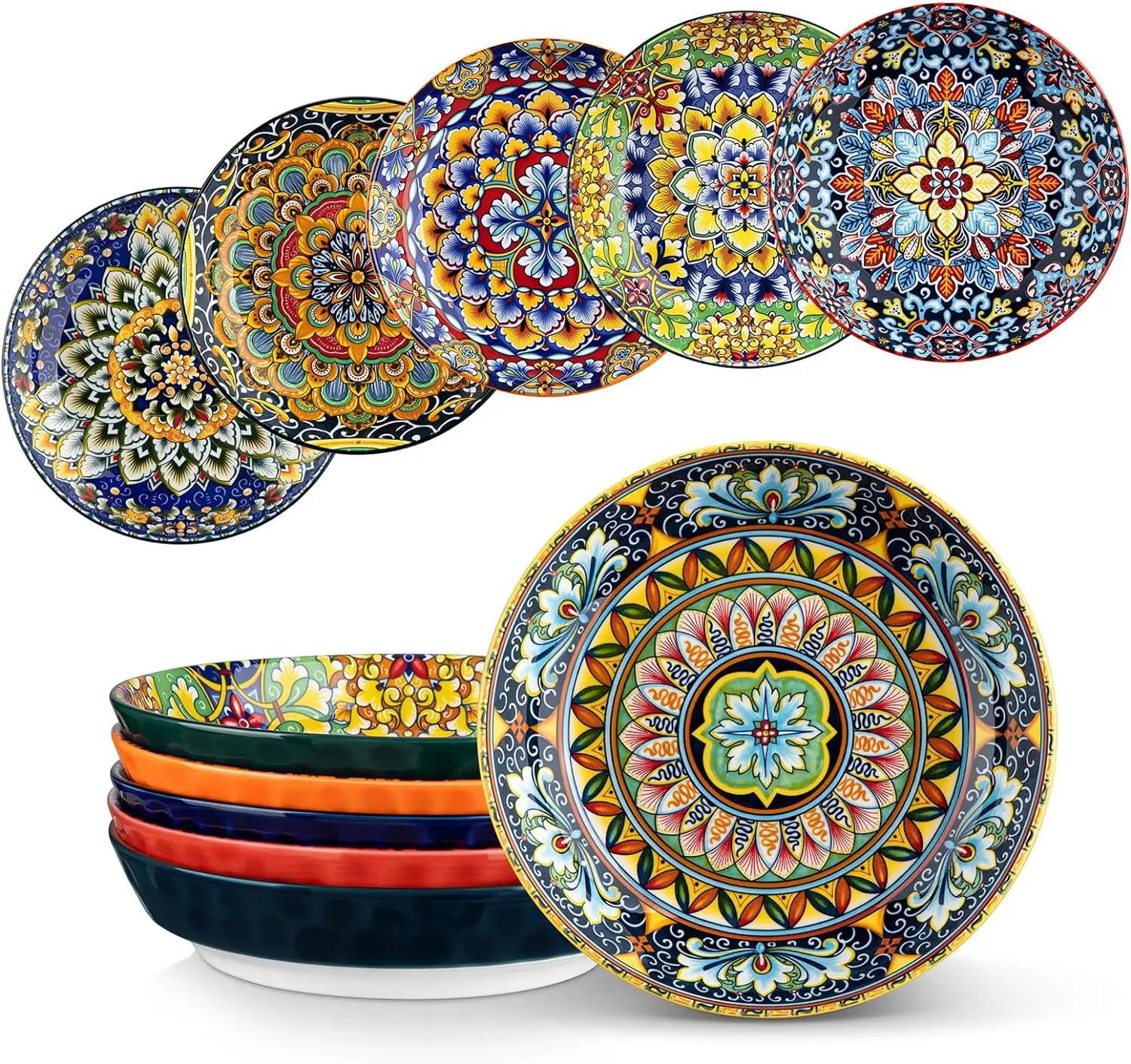 vancasso Pasta Bowls, Ceramic Salad Bowls of 6, 32 oz Large Corlorful Serving Bowls for Kitchen, Dishwasher & Microwave Safe Soup Bowls, Pasta Plates