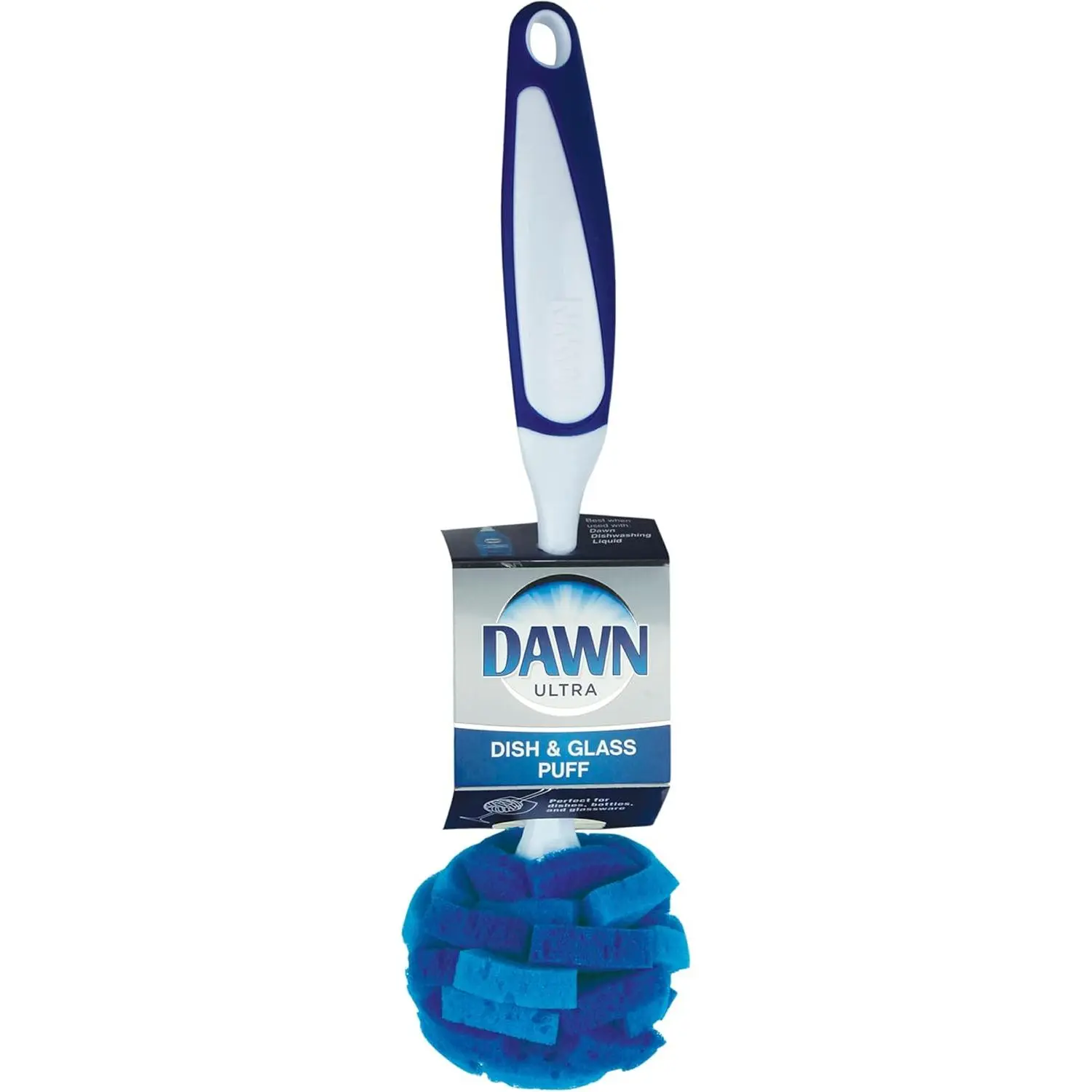 Dawn Ultra Puff Glassware and Dish Cleaning Brush with Soft Sponge Head Comfort Grip Handle and Built-in Hanging Loop for Efficient Cleaning