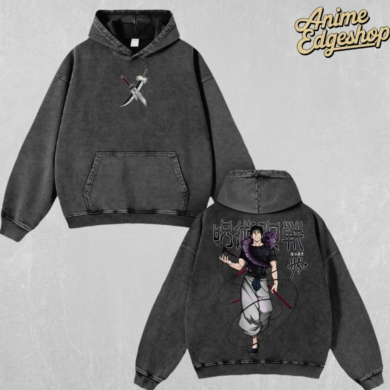 Retro Vintage Toji Fushiguro V2 Oversized Washed Hoodie , Jujutsu Kaisen Anime Streetwear Outfits, Heavyweight Cotton Unisex Graphic Tee Top, Gift For Him & Her Manga Lover, Halloween gift  ANA