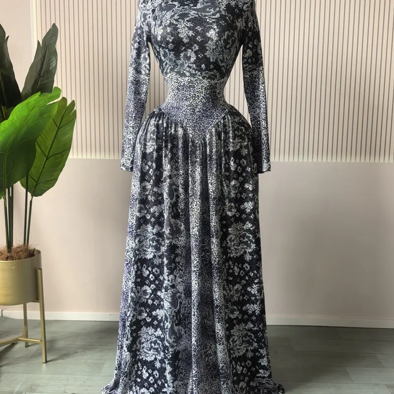 PULKRITU Women's Paisley Floral Print Dress, Full Sleeve Round Neckline Evening Party Clubwear, Formal, Sexy Birthday Vacation Maxi Dresses, Ladies Floor Length Big Swing A-line Long Dresses, Dressy Prom Education Dress Clothes, Streetwear Outfits