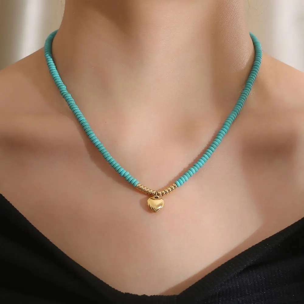 Women's Bohemian Necklace in Stainless Steel, featuring an Irregular Turquoise Gemstone Pendant - Romantic Casual Turquoise Jewelry