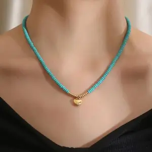 1 Pc Bohemian Irregular Turquoise Necklace Romantic Heart Pendant Women's Jewelry Accessories