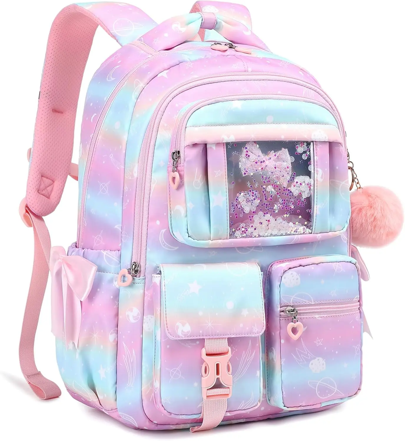 Girls' Kawaii Theme Backpack - Book Bags for School, Pink Planet Ita Backpack for Elementary & Middle School Students, Backpacks For School, Cute Look