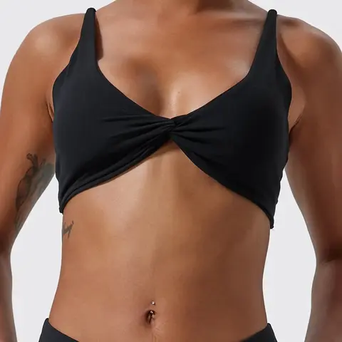 Women's Solid Twist Front Sports Bra, Casual Comfy Breathable High Stretch Yoga Bra, Ladies Sportswear for Indoor Outdoor Wear, Gym Clothes, Activewear, Workout Clothes, Workout Bras #GLOBAL PICKS