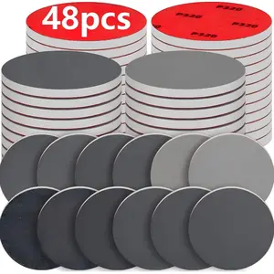 48 Piece 3 Inch Round Sanding Sponges, 180-2500 Grit Mixed Abrasive Paper, Heavy Duty Washable Reusable Foam Sanding Pads for Home Wood Metal Hook Loop Hardware