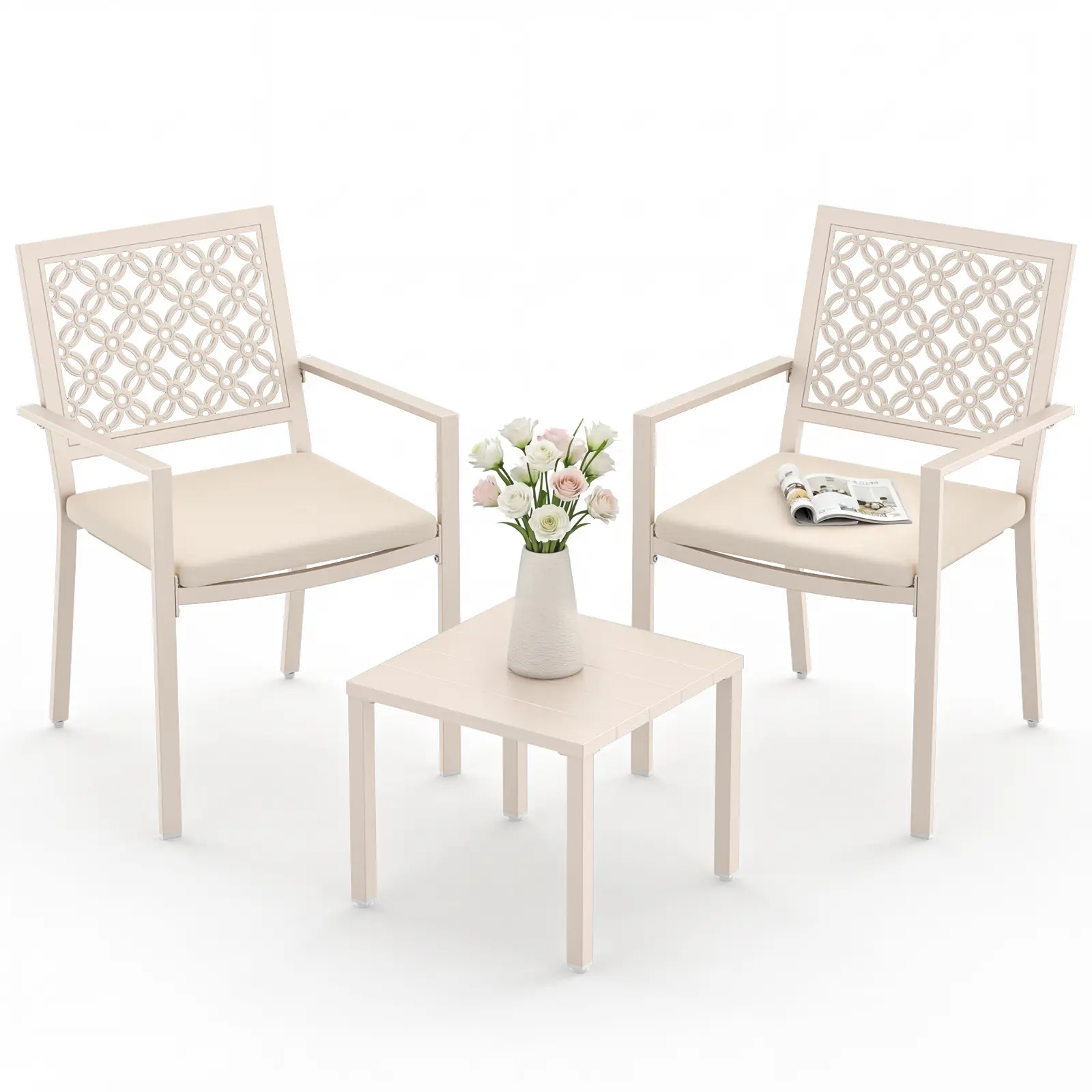 3-Piece Outdoor Bistro Set, Stackable Metal Steel Outdoor Table and Chairs, Waterproof Rustproof Patio Furniture Conversation Set for Porch Garden Balcony Backyard, Sage Green
