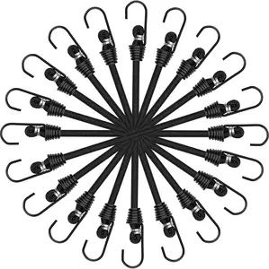 ZHOUBIN Small Bungee Cords with Hooks - 6 Inch Mini Black Bungee Cords, 10 Pcs