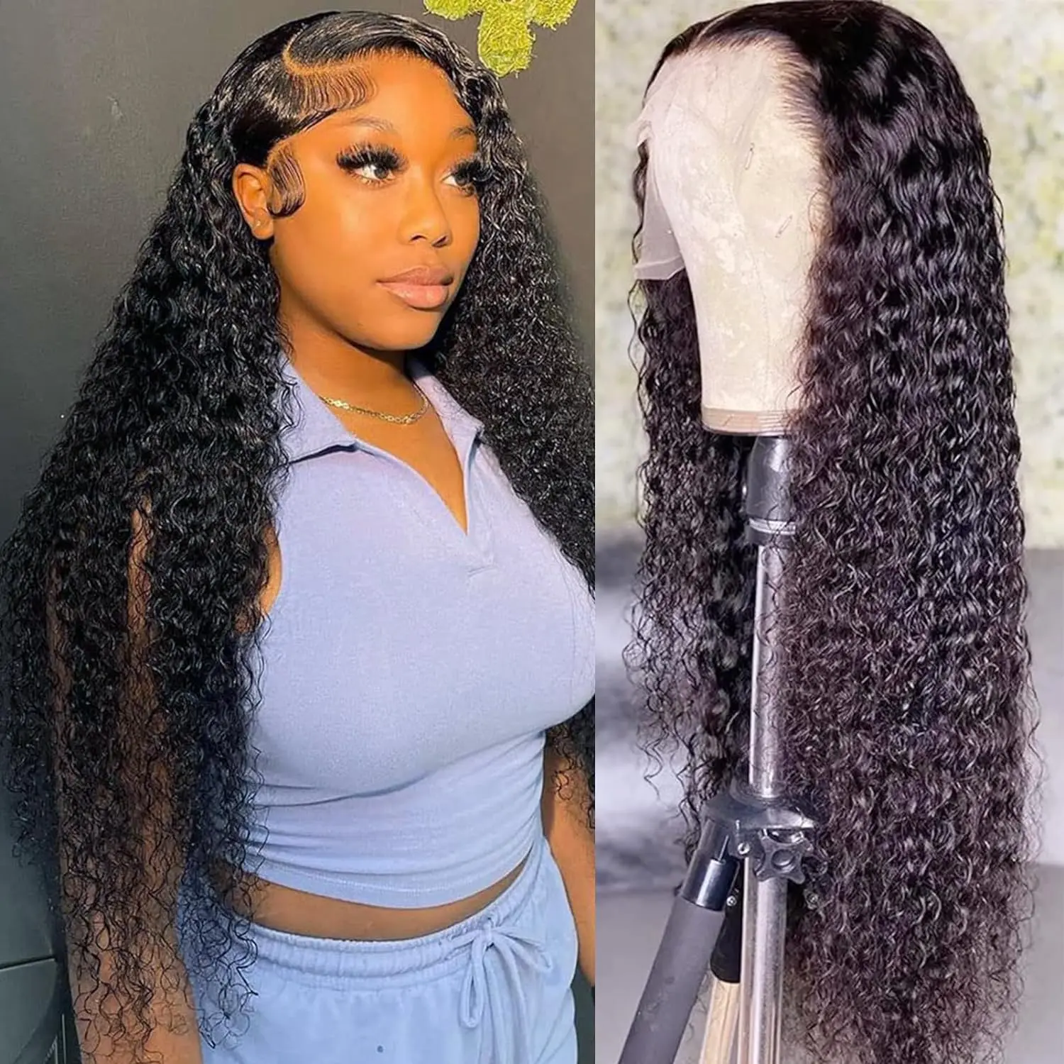 13x6 HD Transparent Lace Frontal Wigs Human Hair Water Wave Lace Front Wigs Pre Plucked 180% Density Deep  Wave Wet and Wavy Kinky Curly Wig Lace Curly Wig Hd Lacefrontal Wigs Fashion Fluffy Wigs