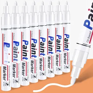 White Permanent Marker  - 8 White  Markers for Metal Surfaces Tire Black Paper  Plastic Rocks Fabric, Marker Permanent, Oil Based  Markers Medium Tip